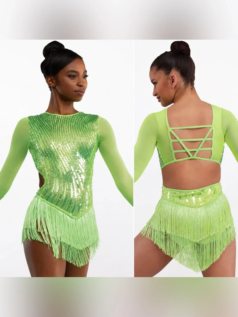 WEISSMAN Dance Costume flapper fringe Broadway jazz Von Dutch 17921 neon SA
